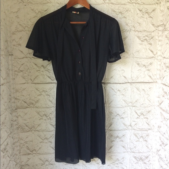 Vintage 40s Italian Black Sheer Pussy Bow Dress - Picture 2 of 8